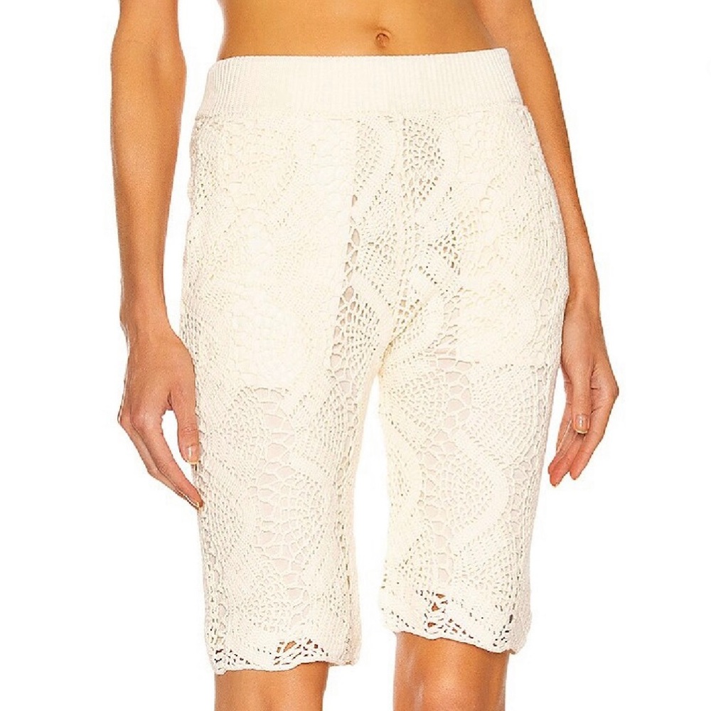 NEW HELMUT LANG REVOLVE CREAM CROCHET BIKER SHORTS
